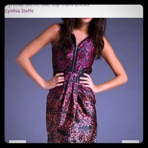 Cynthia Steffe Red Floral Silk Zip Front Dress